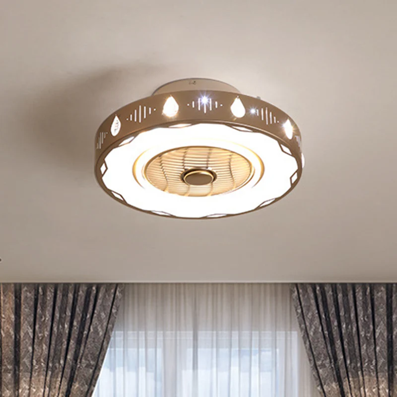 Cirkelslaapkamer semi-inbouwlamp moderne acryl LED champagne hangende plafondventilatorlamp, 19,5"/23,5" W Clearhalo