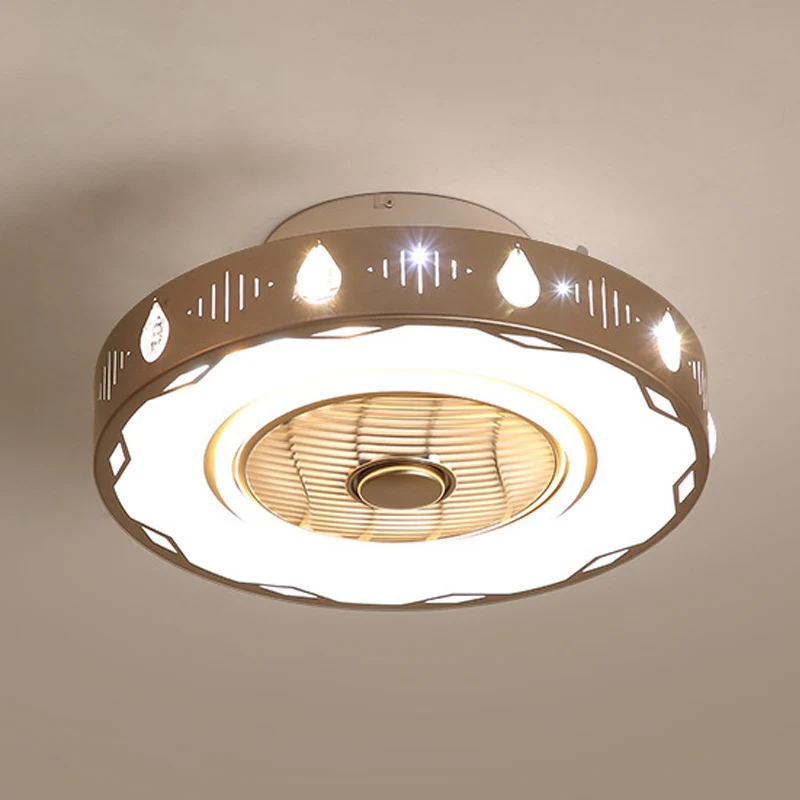 Cirkelslaapkamer semi-inbouwlamp moderne acryl LED champagne hangende plafondventilatorlamp, 19,5"/23,5" W Clearhalo
