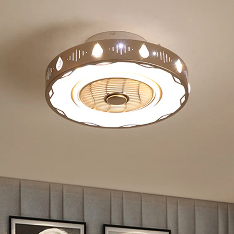 Cirkelslaapkamer semi-inbouwlamp moderne acryl LED champagne hangende plafondventilatorlamp, 19,5"/23,5" W Clearhalo
