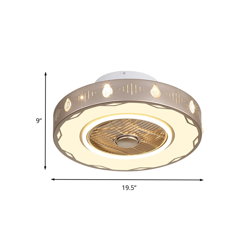 Cirkelslaapkamer semi-inbouwlamp moderne acryl LED champagne hangende plafondventilatorlamp, 19,5"/23,5" W Clearhalo