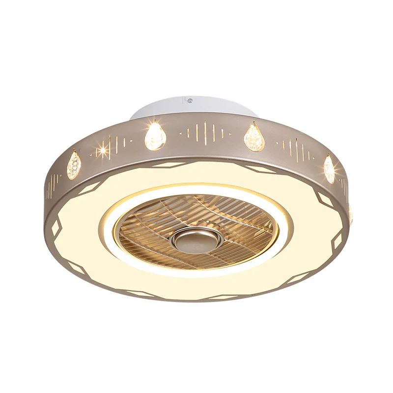 Cirkelslaapkamer semi-inbouwlamp moderne acryl LED champagne hangende plafondventilatorlamp, 19,5"/23,5" W Clearhalo
