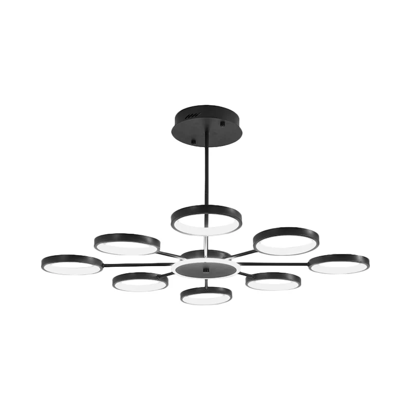 Cirkelvertakkende metalen hanglamp Modernistische 6-koppige zwart/gouden LED-kroonluchterlamp warm/wit licht Clearhalo
