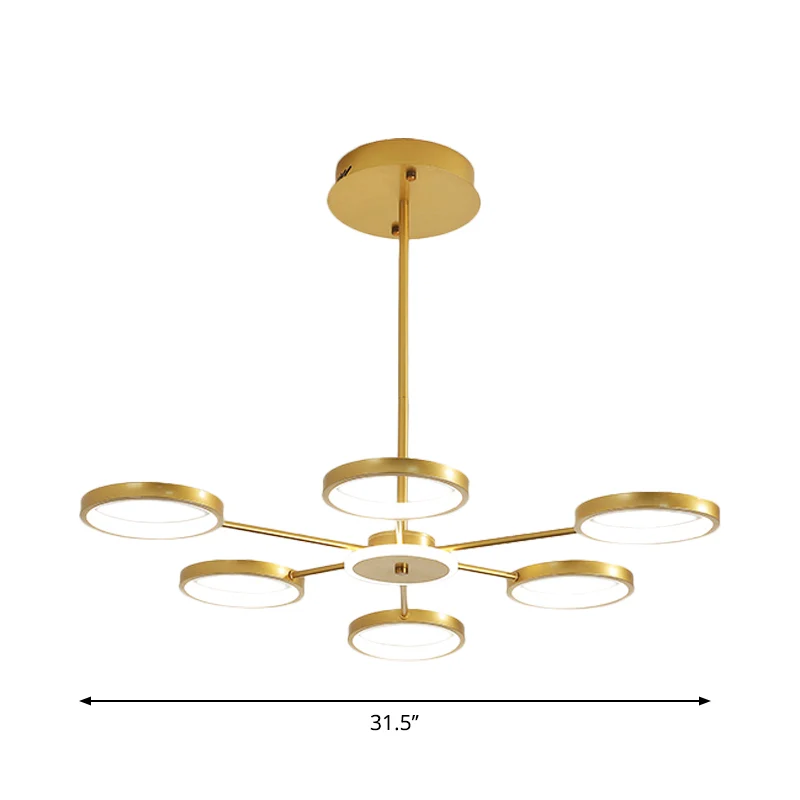 Cirkelvertakkende metalen hanglamp Modernistische 6-koppige zwart/gouden LED-kroonluchterlamp warm/wit licht Clearhalo
