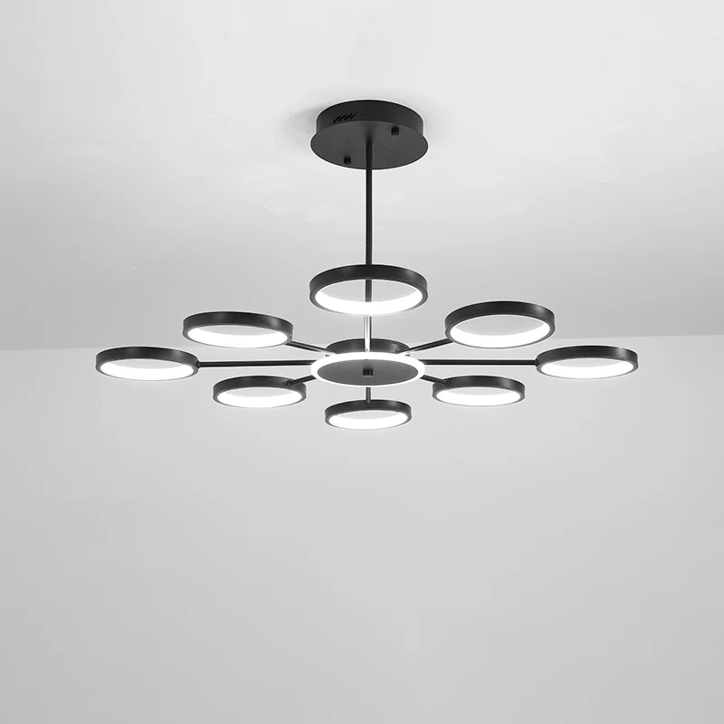 Cirkelvertakkende metalen hanglamp Modernistische 6-koppige zwart/gouden LED-kroonluchterlamp warm/wit licht Clearhalo