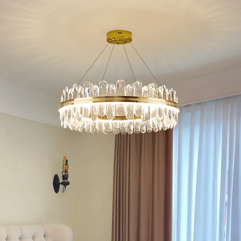 Cirkelvormige eetkamer hangende verlichting Kristallen LED minimalistische kroonluchter messing Clearhalo