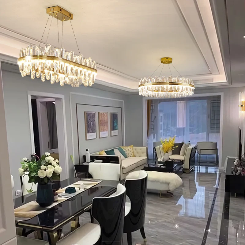 Cirkelvormige eetkamer hangende verlichting Kristallen LED minimalistische kroonluchter messing Clearhalo