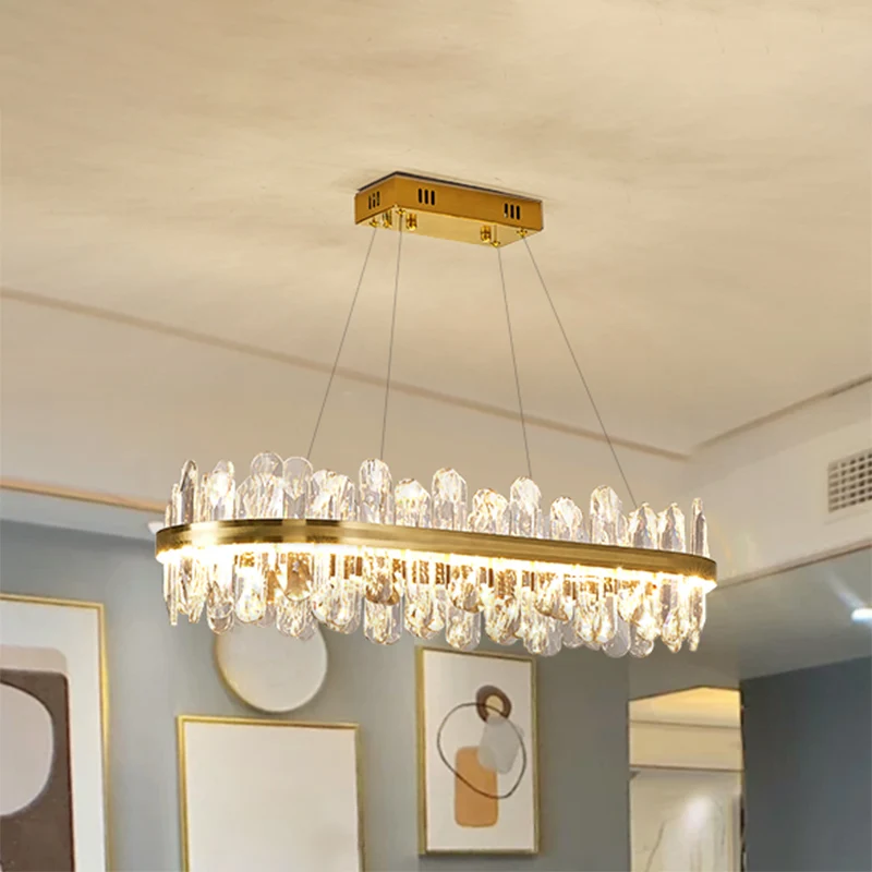 Cirkelvormige eetkamer hangende verlichting Kristallen LED minimalistische kroonluchter messing Clearhalo