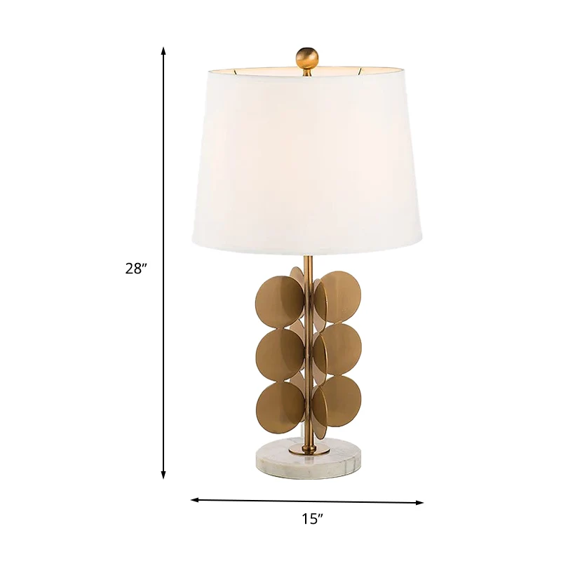 Cirkelvormige metalen kleine bureaulamp Tradition 1 kops messing leeslamp met witte stoffen kap Clearhalo