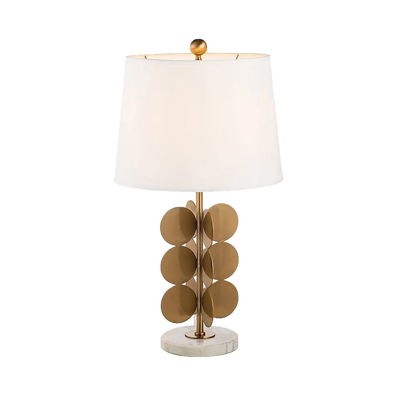 Cirkelvormige metalen kleine bureaulamp Tradition 1 kops messing leeslamp met witte stoffen kap Clearhalo