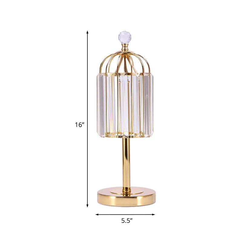 Cloche Crystal Prism LED-nachtlamp Vintage slaapkamertafelverlichting met kooiblad goud Clearhalo