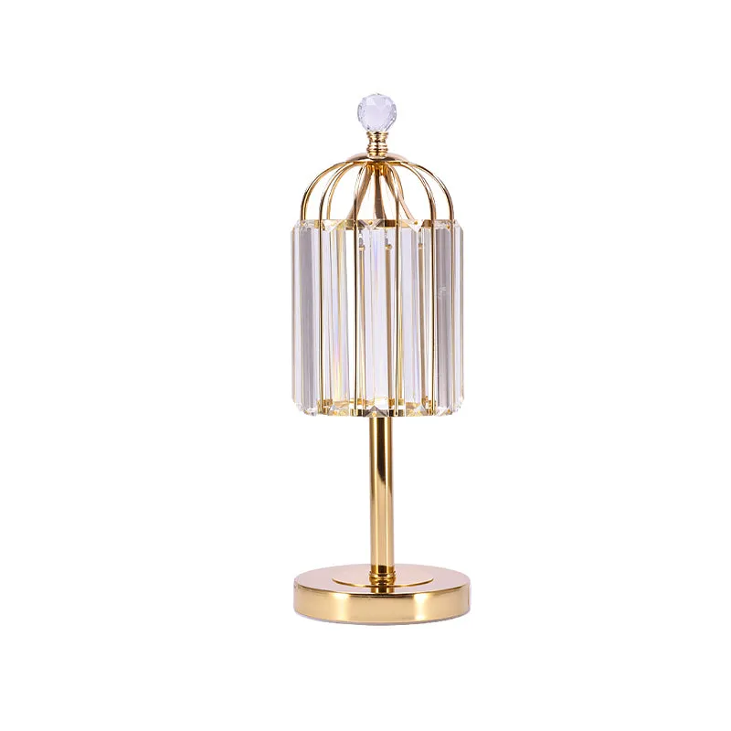 Cloche Crystal Prism LED-nachtlamp Vintage slaapkamertafelverlichting met kooiblad goud Clearhalo