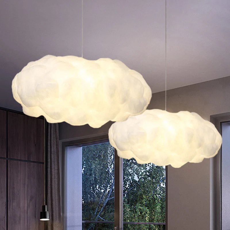 Cloudy hangende hanglamp Artistry Fabric 1-kops woonkamerplafondlamp wit Clearhalo