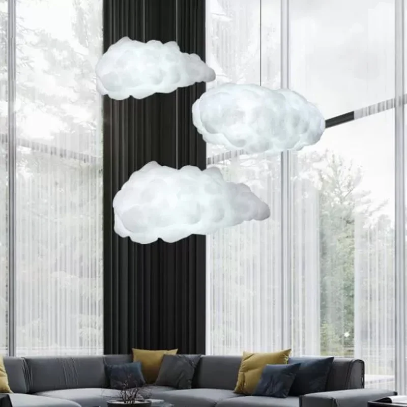 Cloudy hangende hanglamp Artistry Fabric 1-kops woonkamerplafondlamp wit Clearhalo