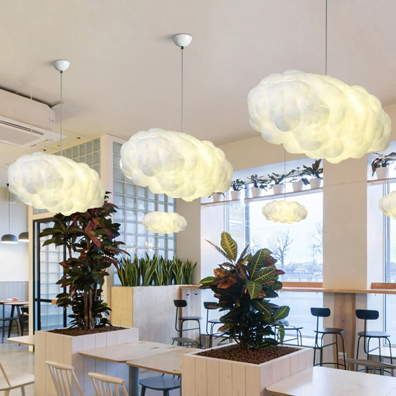 Cloudy hangende hanglamp Artistry Fabric 1-kops woonkamerplafondlamp wit Clearhalo