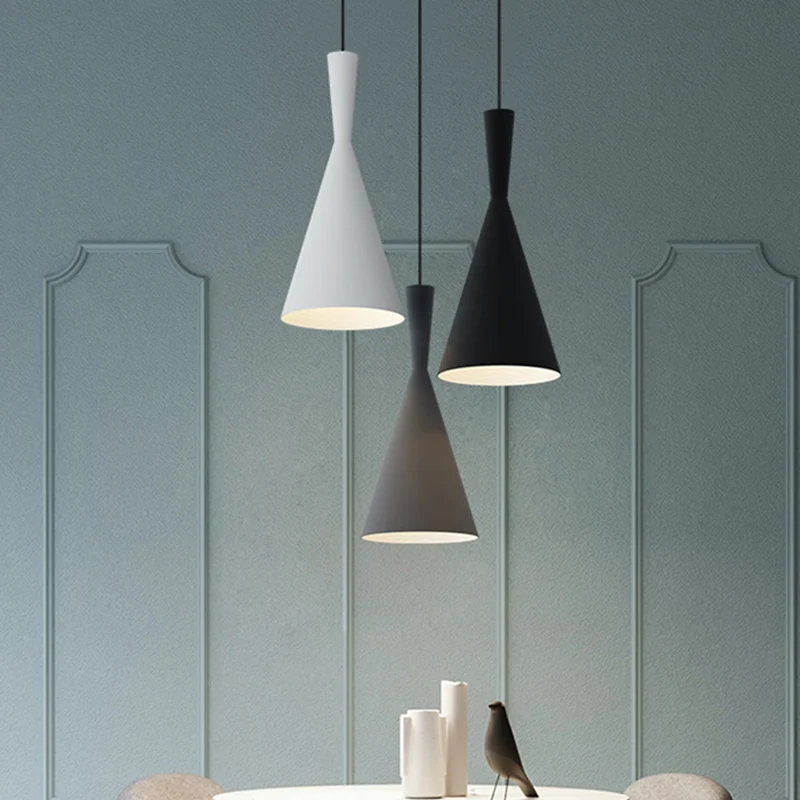 Cluster Trechter Hanglamp Scandinavisch Aluminium 3 Kops Zwart-Grijs-Wit Ophangverlichting met Ronde/Lineaire Luifel Clear...