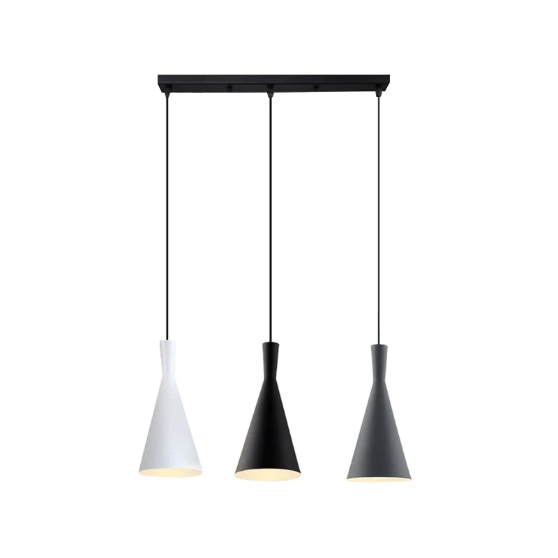 Cluster Trechter Hanglamp Scandinavisch Aluminium 3 Kops Zwart-Grijs-Wit Ophangverlichting met Ronde/Lineaire Luifel Clear...