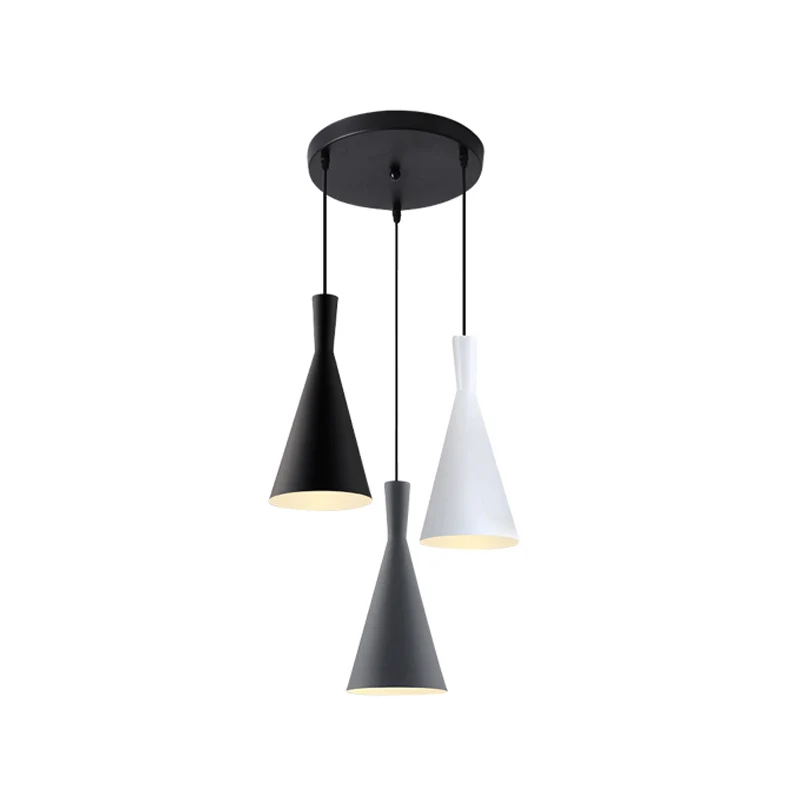 Cluster Trechter Hanglamp Scandinavisch Aluminium 3 Kops Zwart-Grijs-Wit Ophangverlichting met Ronde/Lineaire Luifel Clear...