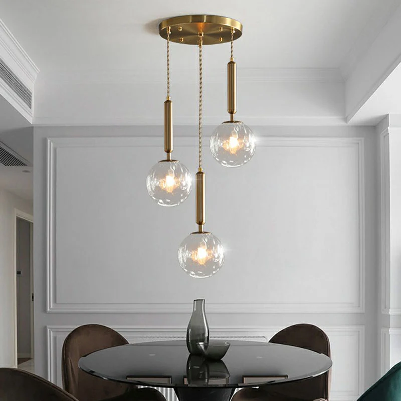 Clusterbol hanglamp Eenvoud Honingraatglas 3-koppige hanglamp met gouden afwerking Clearhalo