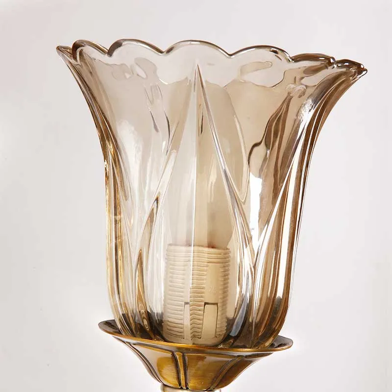 Cognac glazen bloem wandgemonteerd licht Vintage 1/2 kop messing blaker lichtarmatuur met kristallen druppel Clearhalo
