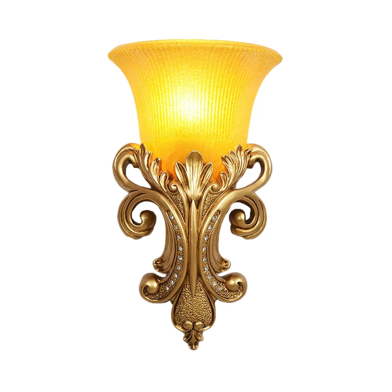 Colonial Bell Inbouw 1 Kop Prismatische Glazen Wandkandelaar Verlichting Goud voor Woonkamer Clearhalo