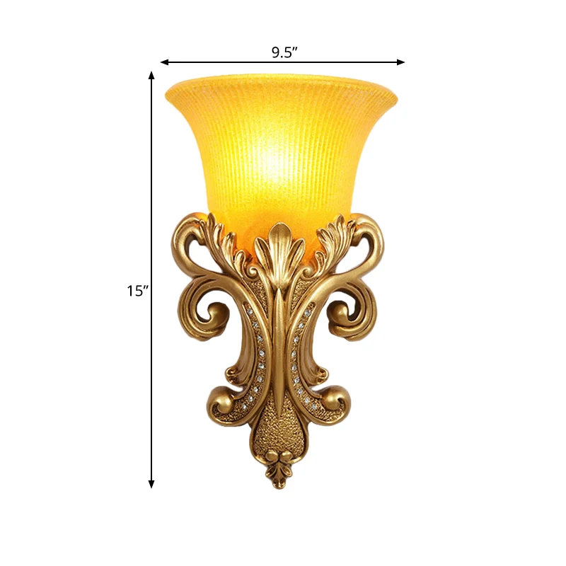 Colonial Bell Inbouw 1 Kop Prismatische Glazen Wandkandelaar Verlichting Goud voor Woonkamer Clearhalo