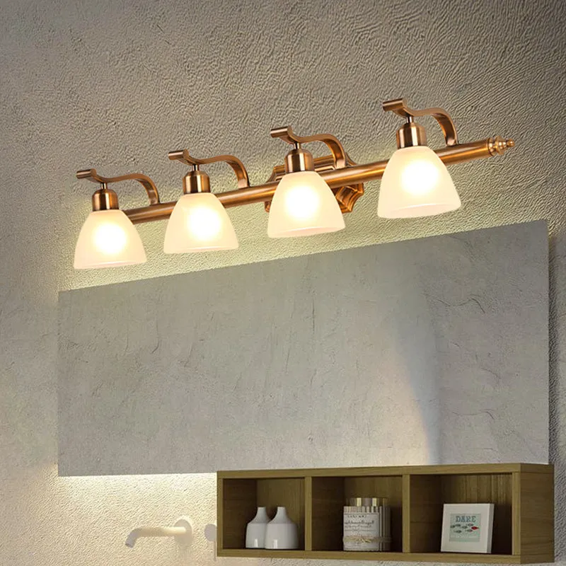 Colonialist Dome Vanity Lighting Idea 1/2/3-lichts crèmekleurige badkamerwandlamp goud met gebogen arm Clearhalo
