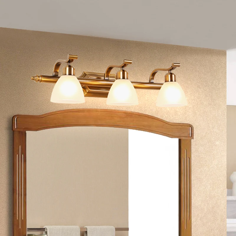 Colonialist Dome Vanity Lighting Idea 1/2/3-lichts crèmekleurige badkamerwandlamp goud met gebogen arm Clearhalo