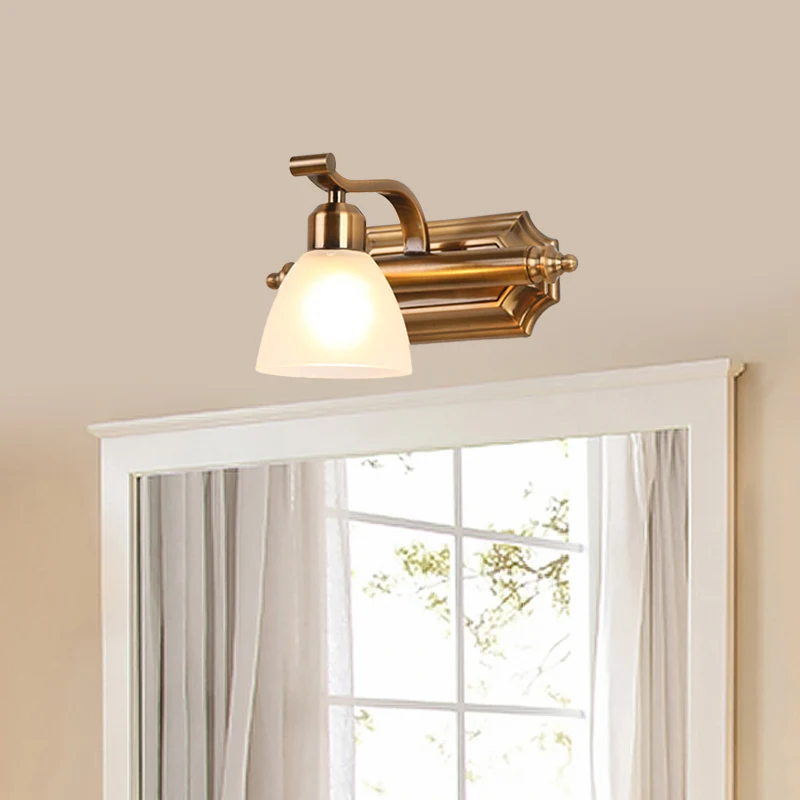 Colonialist Dome Vanity Lighting Idea 1/2/3-lichts crèmekleurige badkamerwandlamp goud met gebogen arm Clearhalo