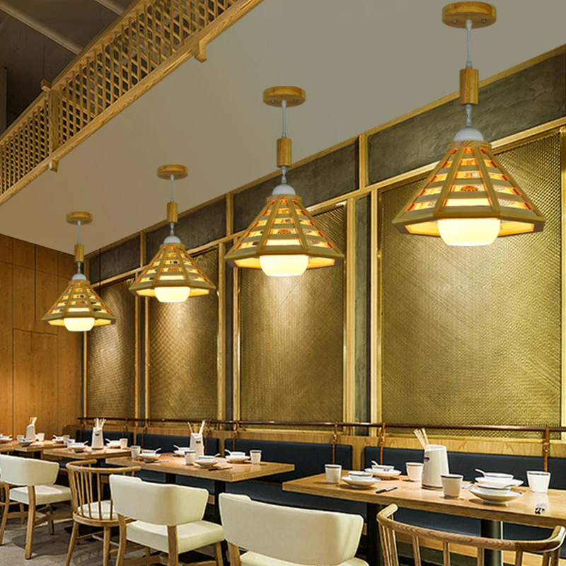 Cone Cage Down Lighting modernistisch hout 1 lichtbeige hanglamp voor eetkamer Clearhalo