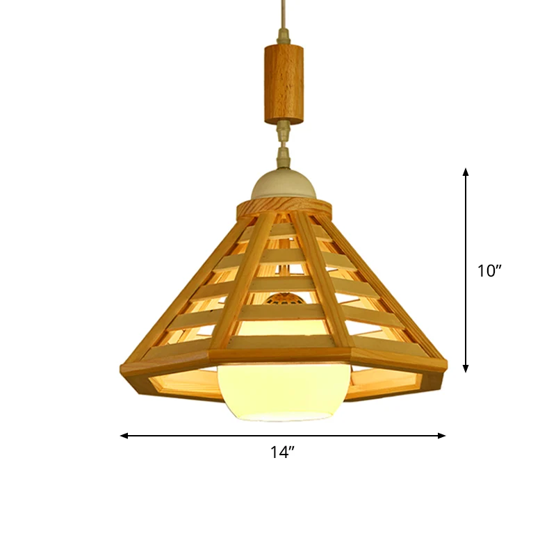 Cone Cage Down Lighting modernistisch hout 1 lichtbeige hanglamp voor eetkamer Clearhalo