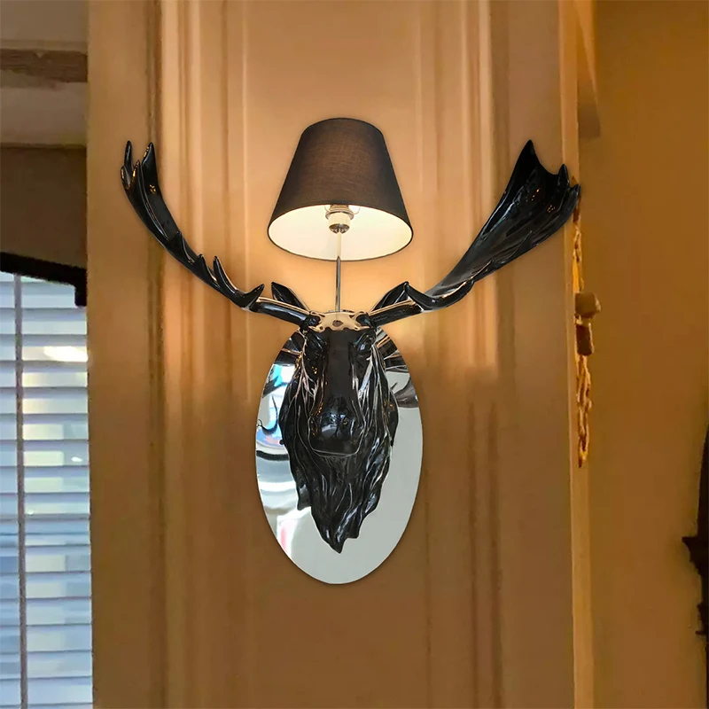 Cone Gang Wandlamp Rustiek Stof 1 Licht Zwart Wandkandelaar Verlichting met Hars Herten Design Clearhalo