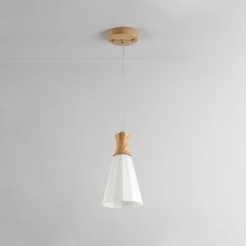 Cone hangende hanglamp Scandinavisch melkachtig glas, 1/3-lamps houten hanglamp met ronde/lineaire luifel Clearhalo