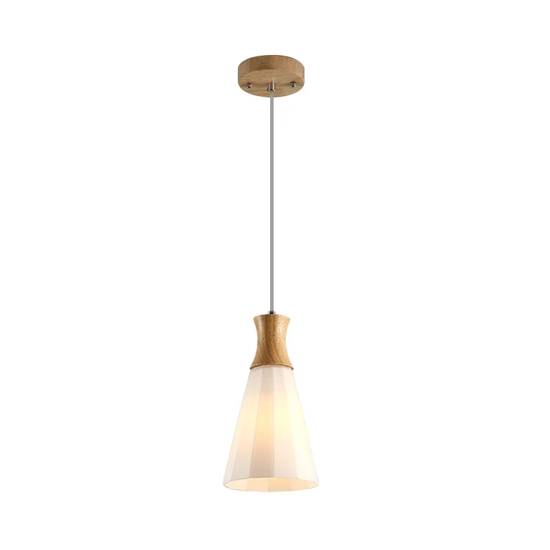 Cone hangende hanglamp Scandinavisch melkachtig glas, 1/3-lamps houten hanglamp met ronde/lineaire luifel Clearhalo