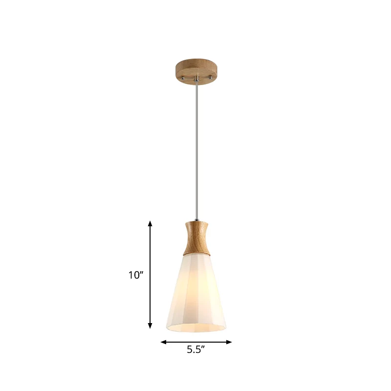 Cone hangende hanglamp Scandinavisch melkachtig glas, 1/3-lamps houten hanglamp met ronde/lineaire luifel Clearhalo