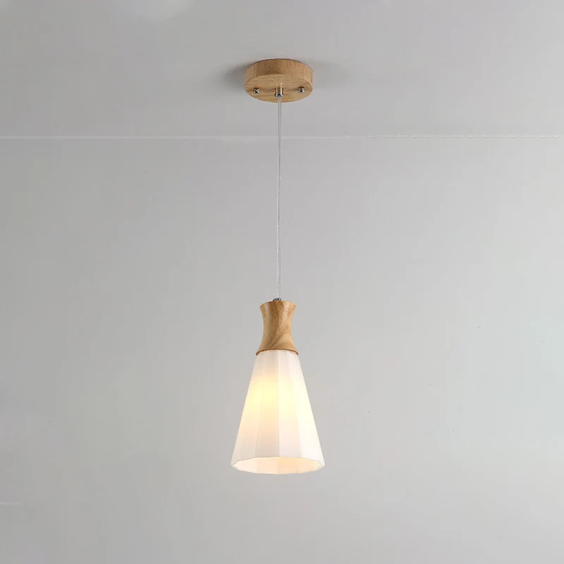 Cone hangende hanglamp Scandinavisch melkachtig glas, 1/3-lamps houten hanglamp met ronde/lineaire luifel Clearhalo