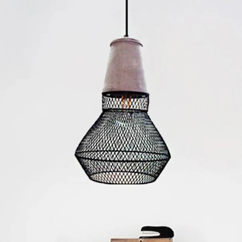 Cone hanglamp eigentijds steen 1-lichts hangende plafondlamp voor restaurant met zwart/rode draadkooikap Clearhalo