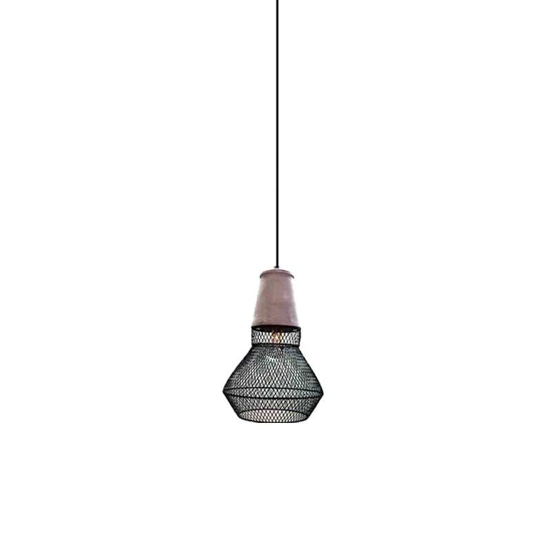 Cone hanglamp eigentijds steen 1-lichts hangende plafondlamp voor restaurant met zwart/rode draadkooikap Clearhalo