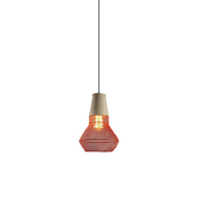 Cone hanglamp eigentijds steen 1-lichts hangende plafondlamp voor restaurant met zwart/rode draadkooikap Clearhalo