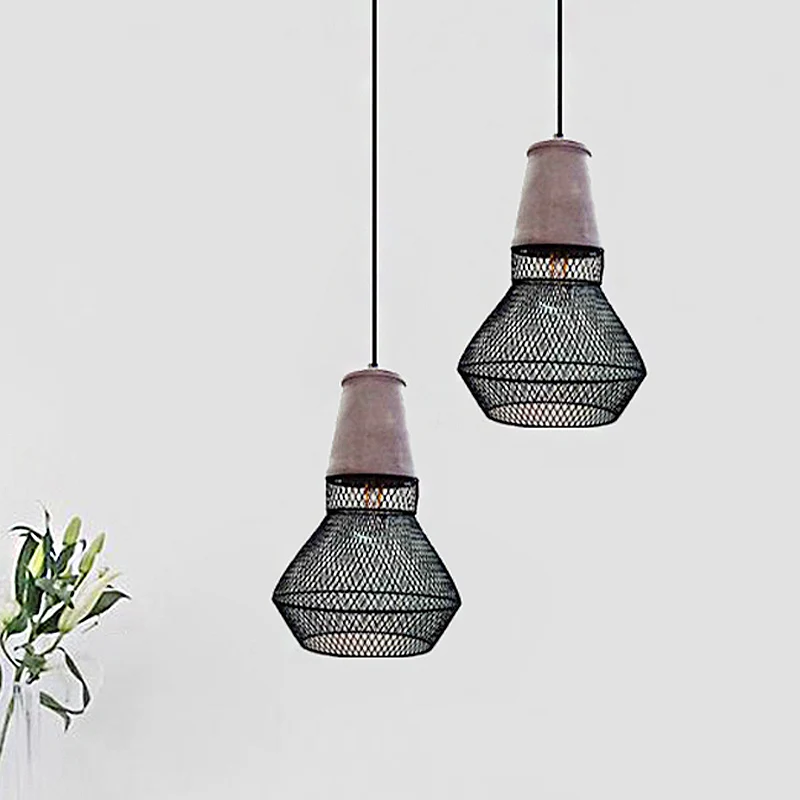 Cone hanglamp eigentijds steen 1-lichts hangende plafondlamp voor restaurant met zwart/rode draadkooikap Clearhalo