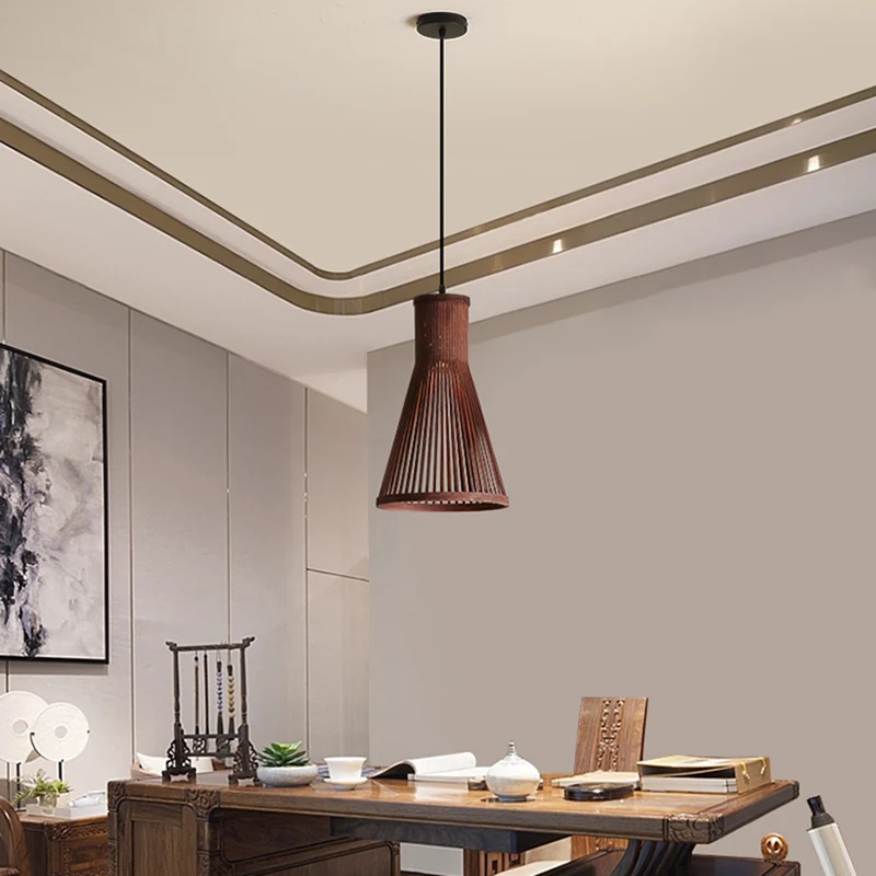 Cone Hanglamp Modern Bamboe 16"/18"/23,5" H 1 Licht Beige/Bruin Downverlichting voor Eetkamer Clearhalo