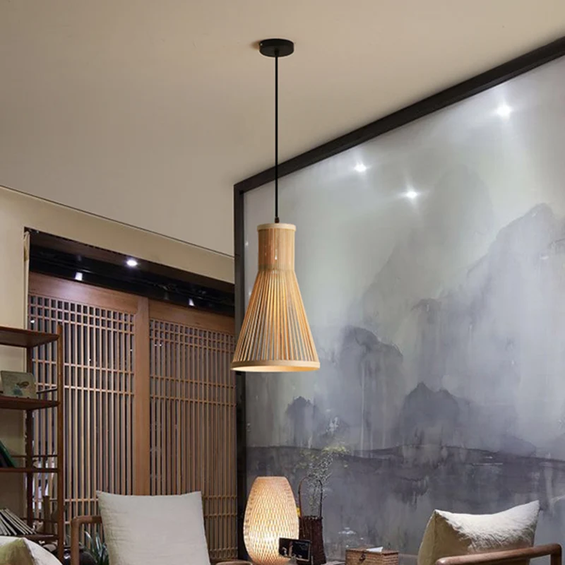 Cone Hanglamp Modern Bamboe 16"/18"/23,5" H 1 Licht Beige/Bruin Downverlichting voor Eetkamer Clearhalo