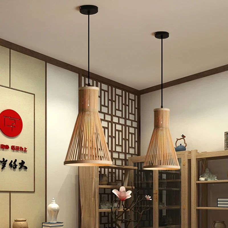 Cone Hanglamp Modern Bamboe 16"/18"/23,5" H 1 Licht Beige/Bruin Downverlichting voor Eetkamer Clearhalo
