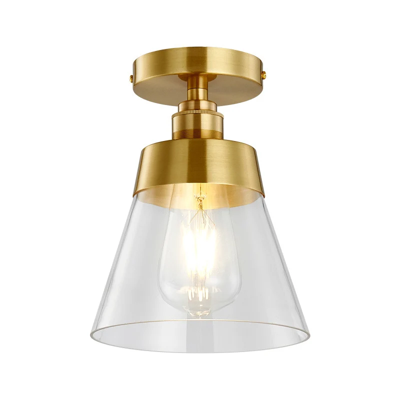 Cone helder glazen plafond inbouw industrieel 1 licht messing afwerking semi-inbouw hanglamp voor balkon Clearhalo