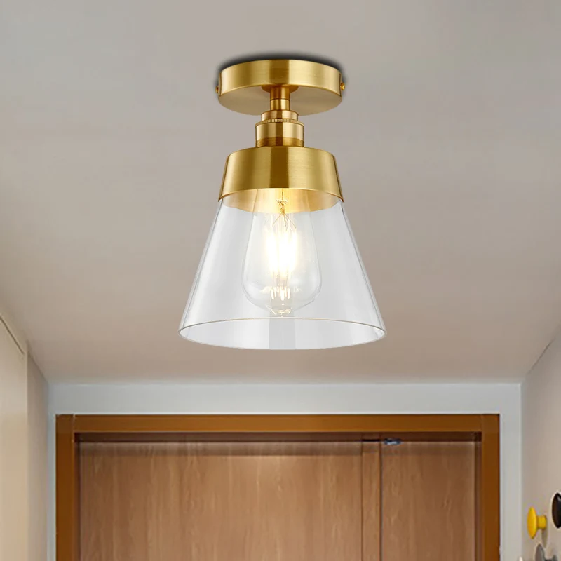 Cone helder glazen plafond inbouw industrieel 1 licht messing afwerking semi-inbouw hanglamp voor balkon Clearhalo