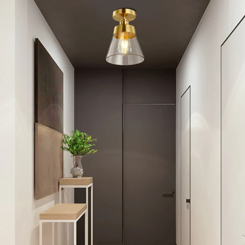 Cone helder glazen plafond inbouw industrieel 1 licht messing afwerking semi-inbouw hanglamp voor balkon Clearhalo