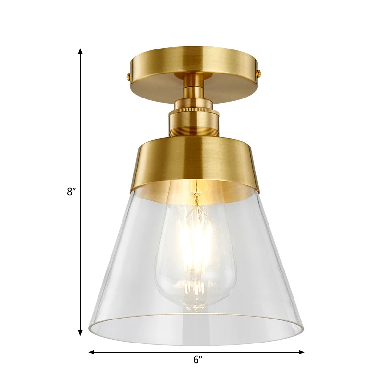 Cone helder glazen plafond inbouw industrieel 1 licht messing afwerking semi-inbouw hanglamp voor balkon Clearhalo