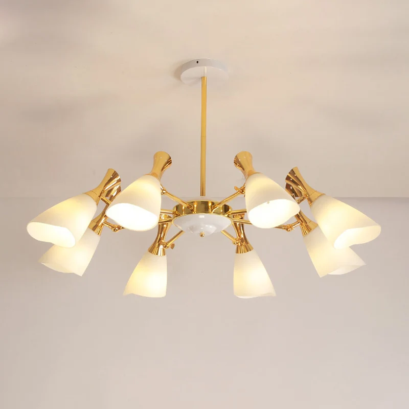 Cone matglazen hanglamp moderne 6/8 lichts gouden kroonluchter verlichtingsarmatuur warm/wit licht Clearhalo