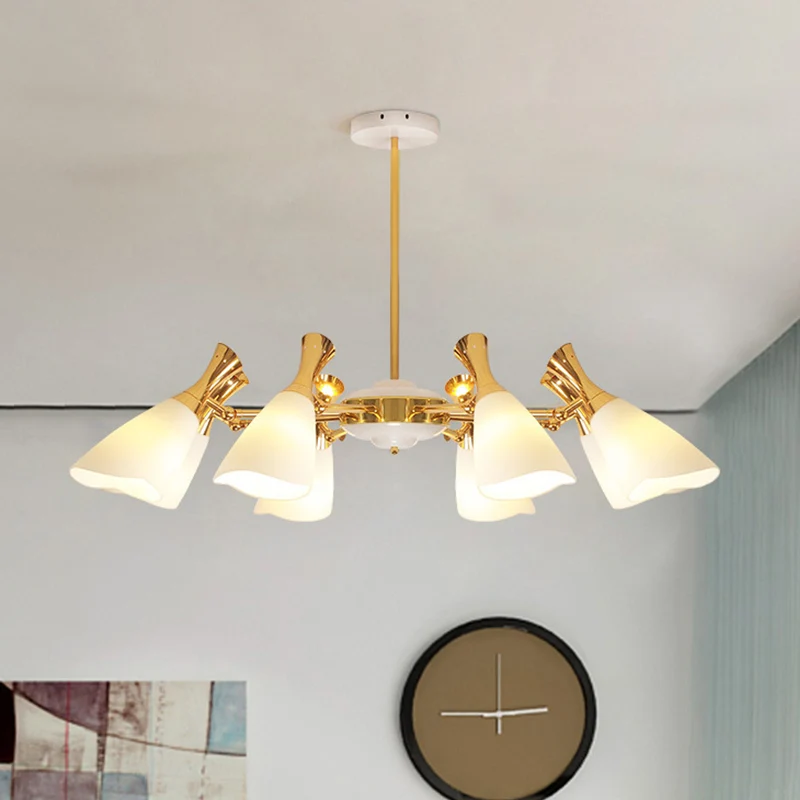Cone matglazen hanglamp moderne 6/8 lichts gouden kroonluchter verlichtingsarmatuur warm/wit licht Clearhalo
