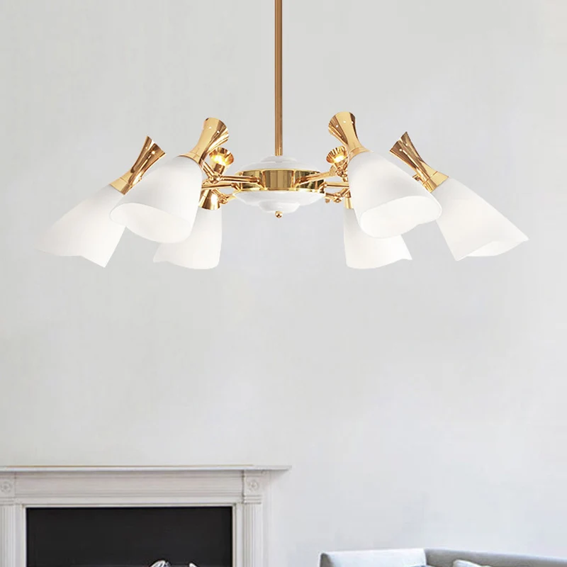 Cone matglazen hanglamp moderne 6/8 lichts gouden kroonluchter verlichtingsarmatuur warm/wit licht Clearhalo