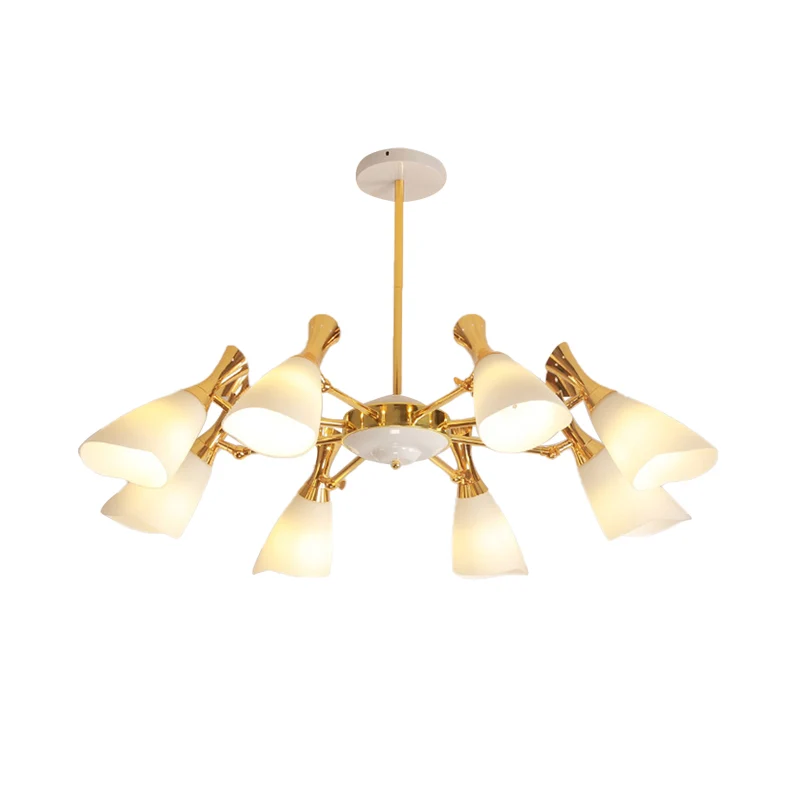 Cone matglazen hanglamp moderne 6/8 lichts gouden kroonluchter verlichtingsarmatuur warm/wit licht Clearhalo